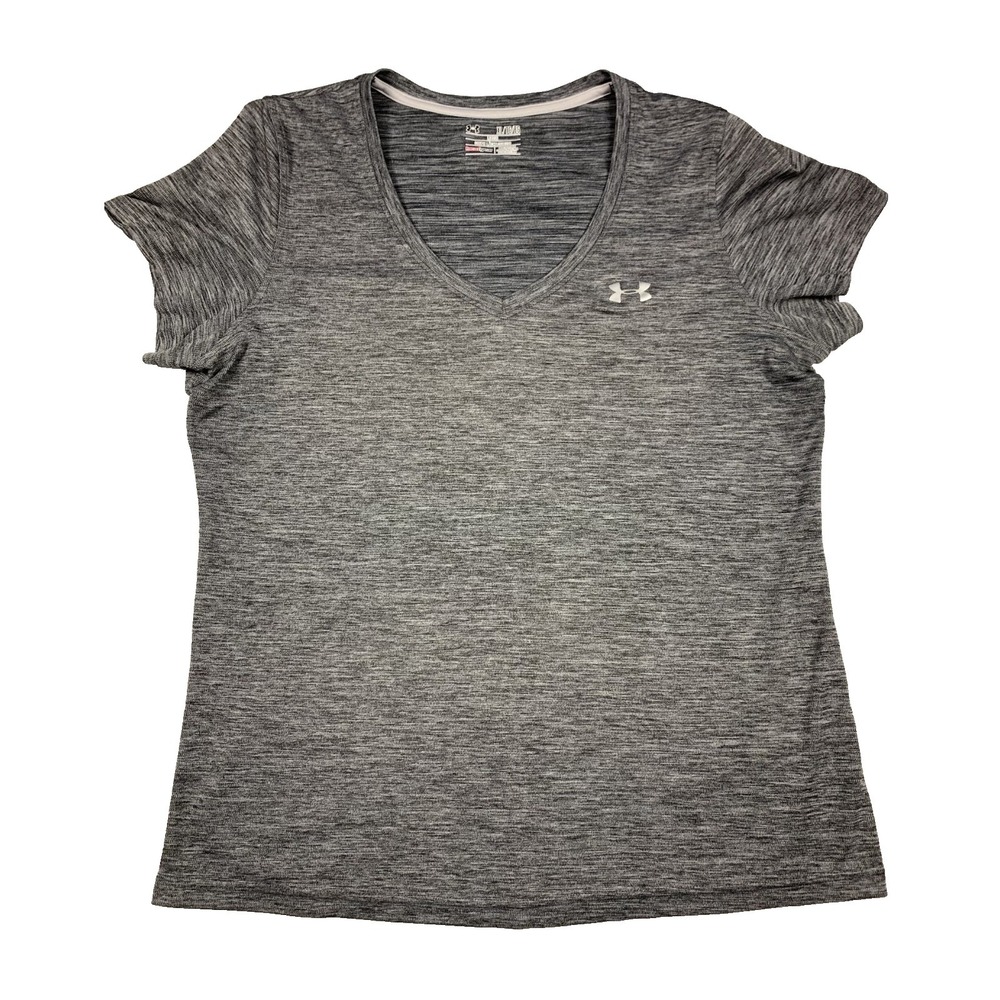 Under Armour V Neck T Shirt Womens XL Gray Athletic Running Workout Gym Top